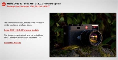 New Leica M Firmware Update Version To Be Released Later