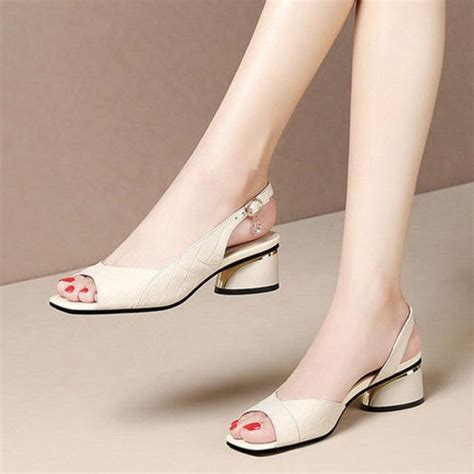 Kaufe Sommer Frauen Sandalen Open Toe Pumps Back Strap Mid Heels Kleid