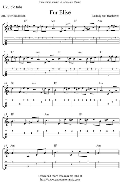 Easy Sheet Music For Beginners Fur Elise Free Ukulele Tabs Sheet Music