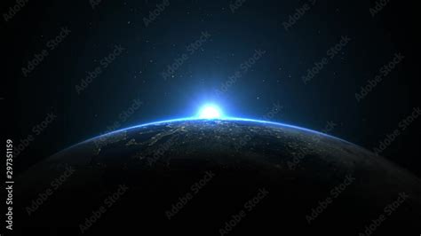 Sunrise over earth as seen from space. With stars background. 3d ...