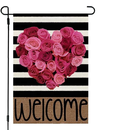 Amazon CROWNED BEAUTY Valentines Day Pink Rose Heart Garden Flag