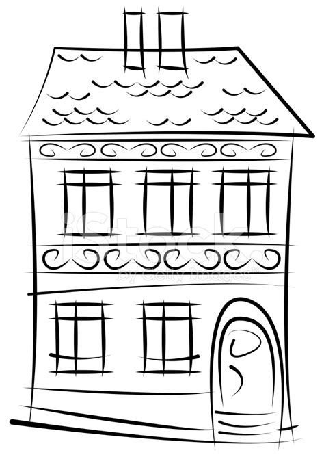 Sketch Of Old House Isolated On White Background Stock Photo – Royalty ...