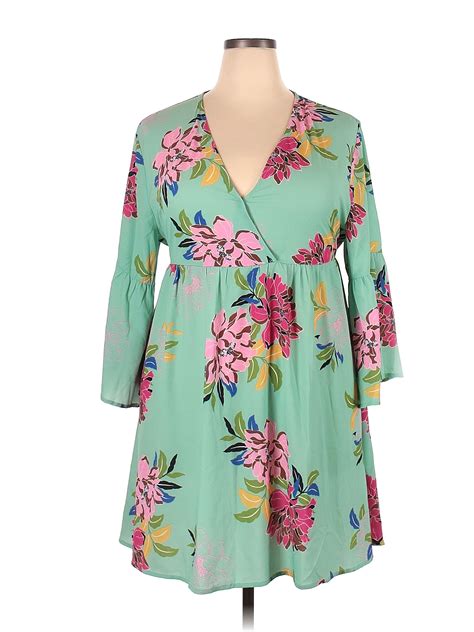 Umgee 100 Polyester Floral Green Casual Dress Size 2x Plus 56 Off