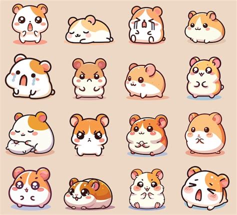 Premium Vector Set Collection Cute Cartoon Kawaii Expressive Hamster