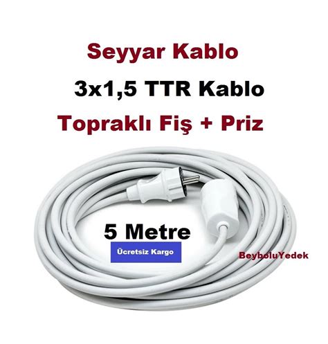 5 Metre Seyyar Kablo 3X1 5 TTR Kablo 5 Metrelik Uzatma Kablosu