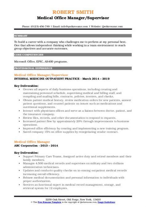 Medical Office Manager Resume Samples Templates For