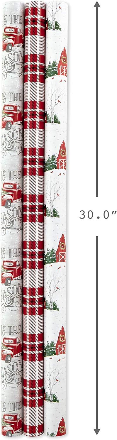 Hallmark Holiday Reversible Wrapping Paper Bundle Rustic Christmas