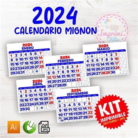 Calendario 2024 Imprimible Mignon Editable Varios Formatos En Venta En