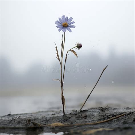 A Single Purple Flower Is Growing Out Of The Mud Stock Illustration Illustration Of Grass