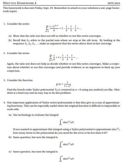 Solved WRITTEN HOMEWORK 4 MTH 202A This Homework Is Due Next Chegg