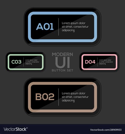 Modern Ui Rectangle Button Set In Dark Style Vector Image