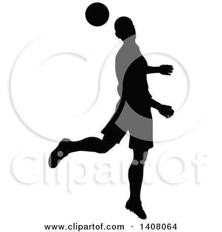 Clipart Of A Black Silhouetted Male Soccer Player In Action Royalty