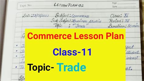 Commerce Lesson Plan Topic Trade Class 11 Trade Lesson Plan Commerce Lesson Plan In