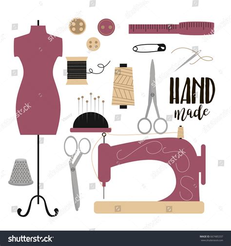 Set Sewing Objects Sewing Machine Needle Stock Vector Royalty Free