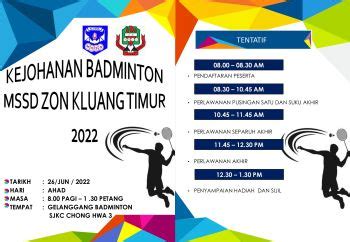 BUKU PROGRAM KEJOHANAN BADMINTON MSSD ZON KLUANG TIMUR 2022 G