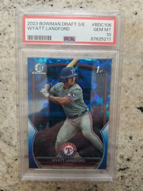 Bowman Draft Wyatt Langford Rookie Blue Sapphire Refractor Psa