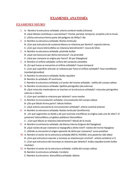 Examenes Anatomia 2012 EXAMENES ANATOMÍA EXAMENES NEURO A Nombre la