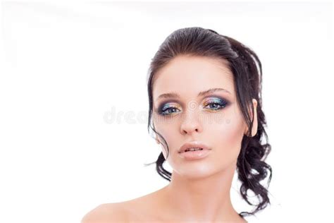 Colorful Make Up Woman Face Beautiful Brunette Summer Makeup Beauty