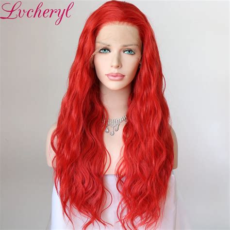 Lvcheryl Natural Wave Red Color 13x6 Lace Wigs Synthetic Lace Front Wig Futura Hair Lace Wigs In