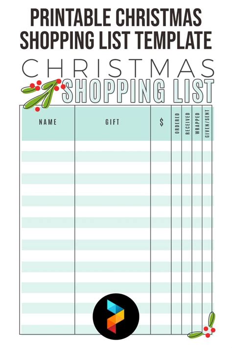 Printable Christmas Shopping List Template Shopping List Template