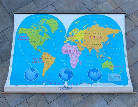 Old School Pull Down Map Vintage The World Map Vintage Etsy