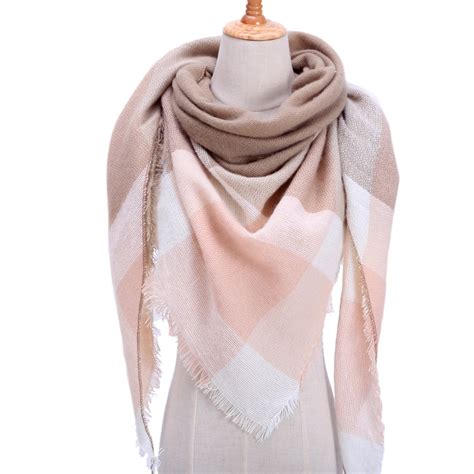 Women Winter Scarf Retro Plaid Cashmere Knitted Pashmina Shawls Wraps