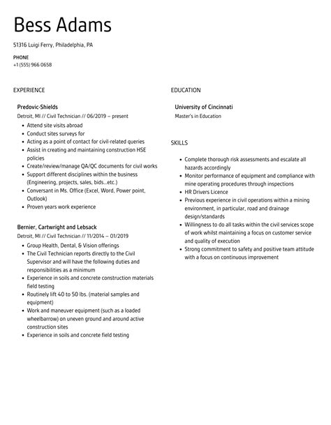 Civil Technician Resume Samples Velvet Jobs