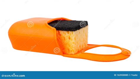 Kitchen Sponge Hanger Orange Silicone Utensil Isolated On White Stock