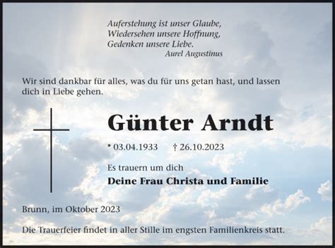 Traueranzeigen von Günter Arndt Trauer Nordkurier