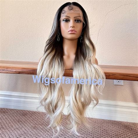 Accessories Golden Blonde Wig Ombr Black On Roots26 Inch Long Lace