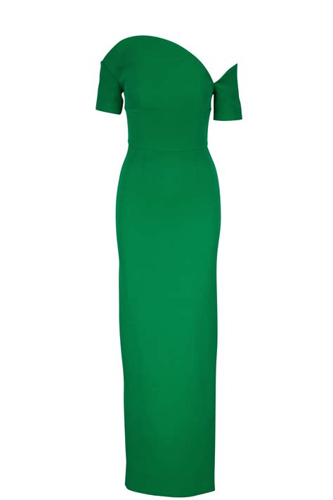 Roland Mouret Green Wool And Silk Asymmetric Maxi Dress