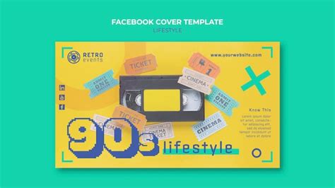 Plantilla De Portada De Facebook De Fiesta De Los 90 De Diseño Plano