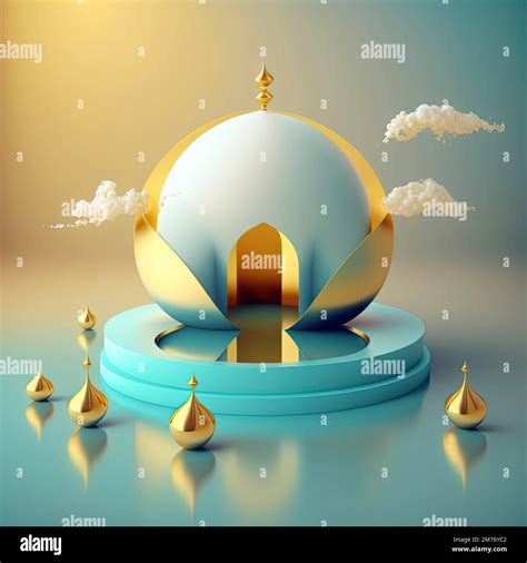 Realistic D Modern Islamic Background Of Futuristic Mosque With Podium