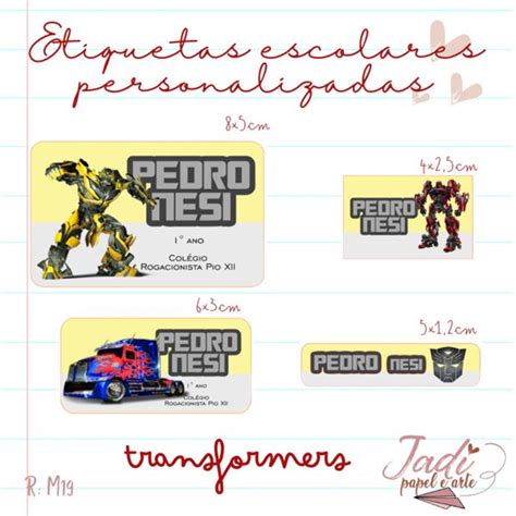 Arquivo Digital Etiquetas Escolares Transformers No Elo Jadi