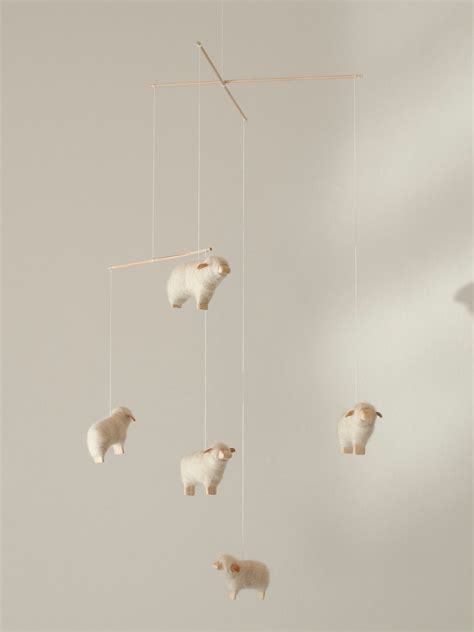 Sheep Mobile Wood With Merino Wool Perfect For Nursery Balancing Act