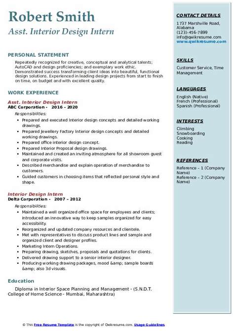 Interior Design Student Resume Samples Psoriasisguru