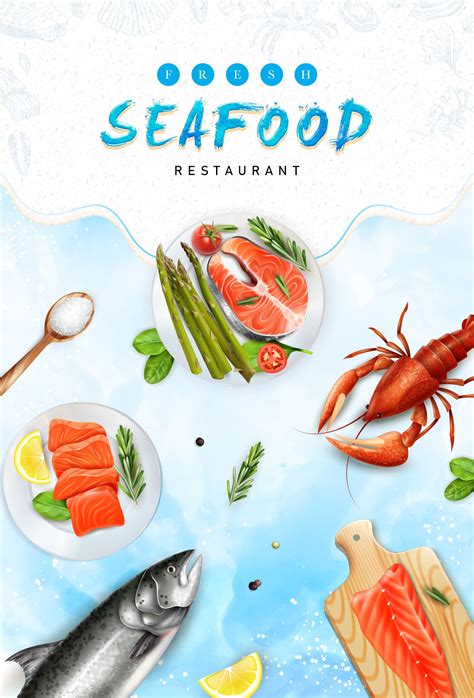 Seafood Restaurant Background With Delicious Fresh Seafood Vector Psd