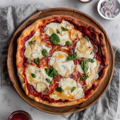 Pizza With Soppressata Basil And Hot Honey • Sunday Table