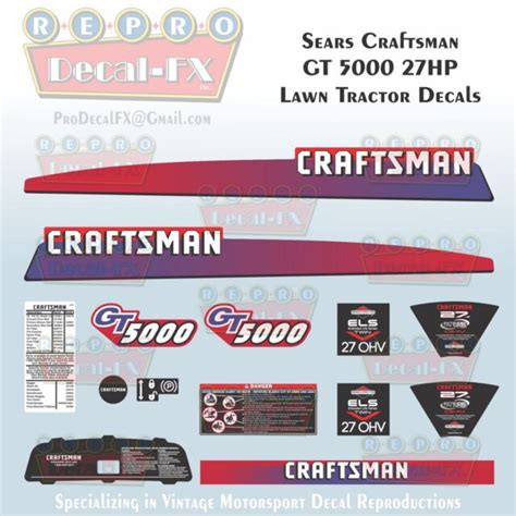 Sears Craftsman Gt5000 24hp Lawn Tractor Vintage Reproduction Decal Set