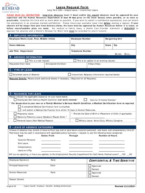 Fillable Online LEAVE OF ABSENCE LOA REQUEST FORMUnpaid Leave Of