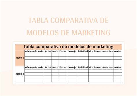 Plantilla De Excel Tabla Comparativa De Modelos De Marketing Y Hoja De