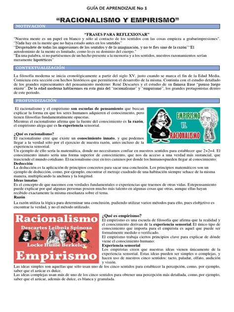 Empirismo Vs Racionalismo Pdf Empirismo Racionalismo