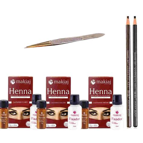 Kit Design Profissional Henna sobrancelha Makiaj 3 Cores claro médio