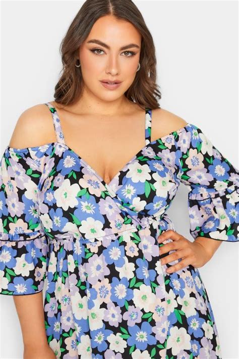 Yours Plus Size Purple Floral Cold Shoulder Midaxi Dress Yours Clothing