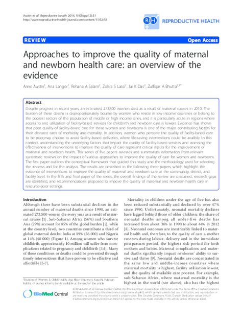 Pdf Approaches To Improve The Quality Of Maternal And Newborn Health