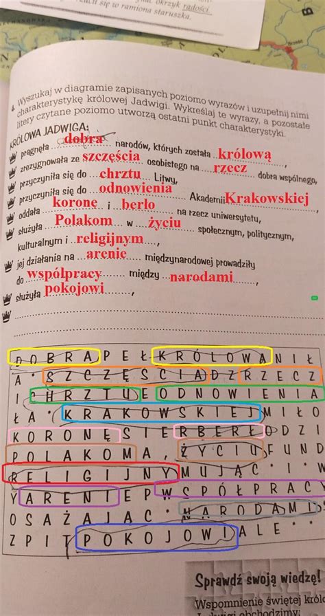 Wyszukaj w diagramie zapisanych poziomo wyrazów i uzupełnij nimi