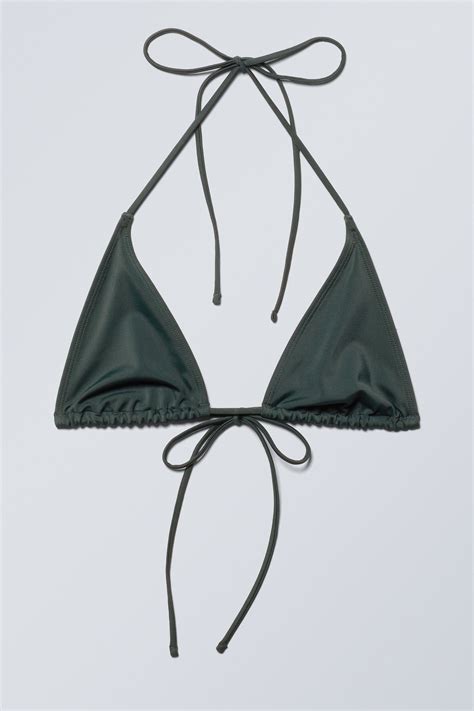 Strappy Triangle Bikini Top Dark Green Weekday GB