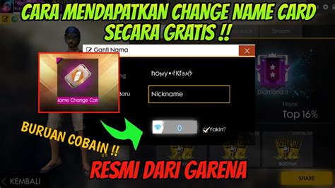 Cara Mendapatkan Kartu Change Name Card Secara Gratiss Free Fire