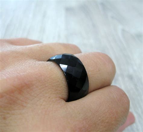 Black Onyx Ring Natural Solid Stone Faceted Band Size 6 7 8 9 Etsy