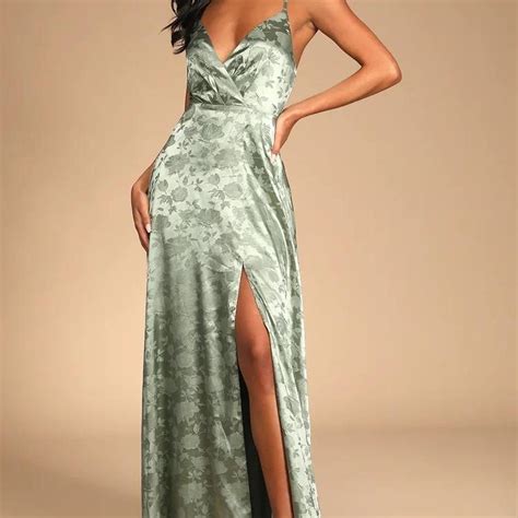 Lulus Forever Exquisite Sage Green Satin Surplice Depop